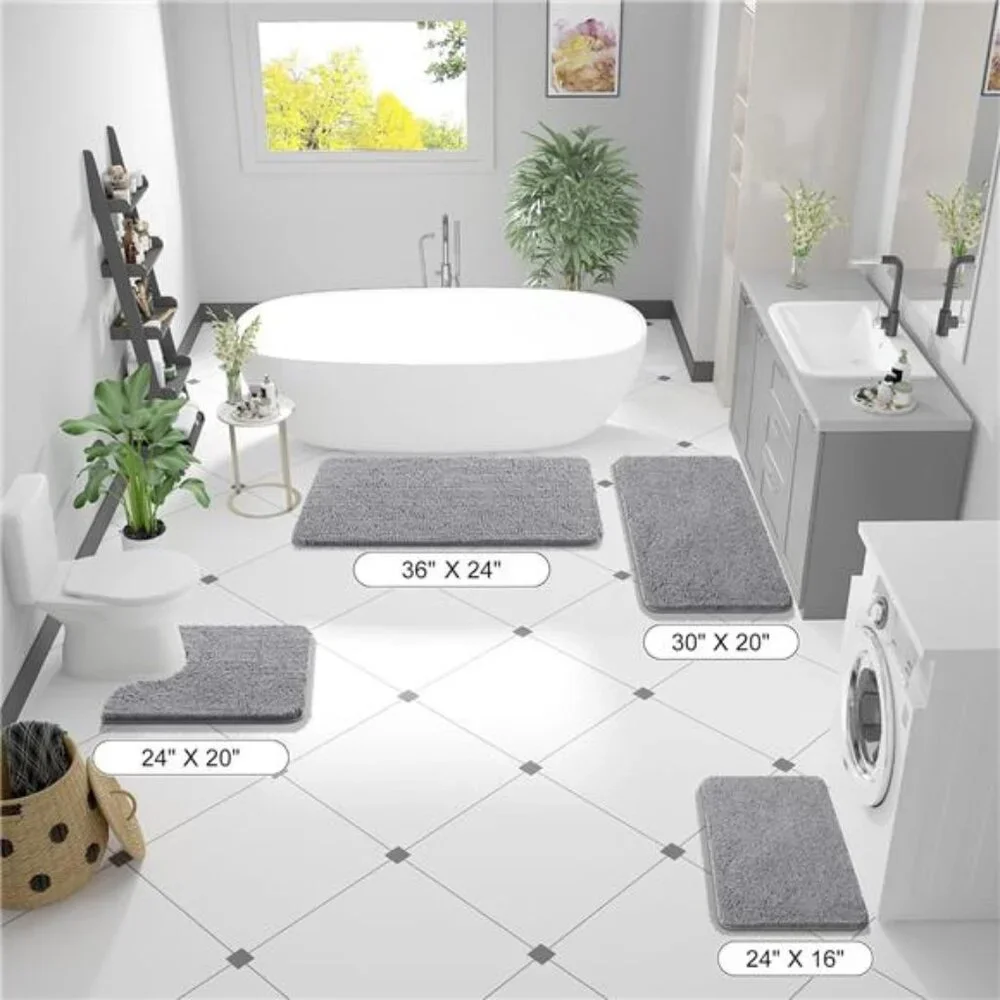 Bathroom Rugs 36x24, Extra Soft Absorbent Chenille Bath Rugs, Rubber Backing